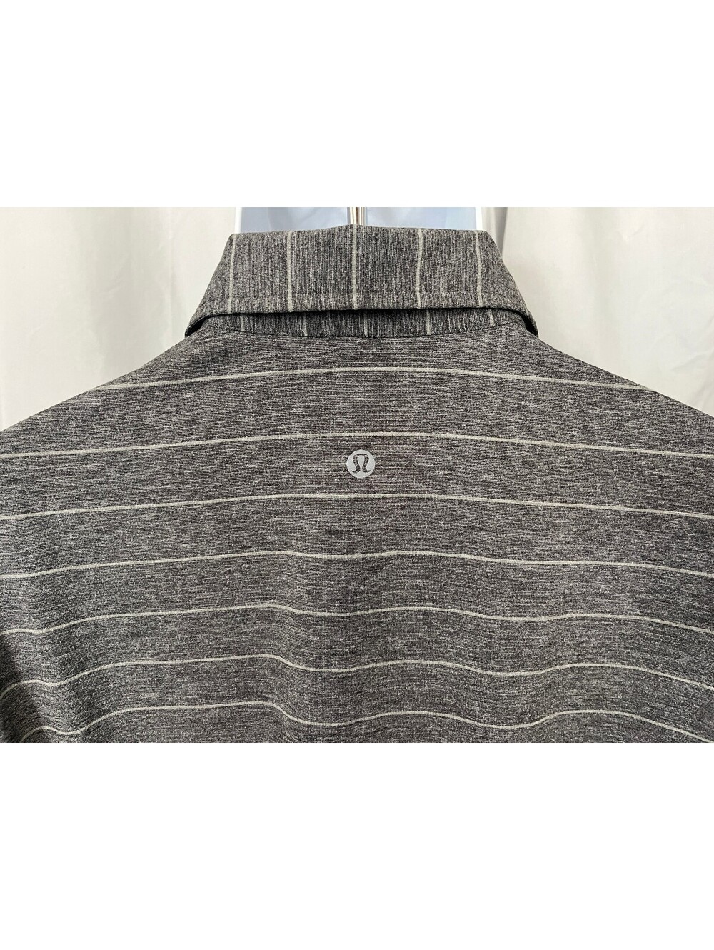 Lululemon Men's Gray Black Striped Performance Tech Polo Shirt XL EUC